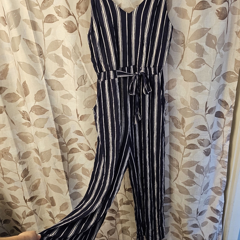 No Boundaries Womens Jumpsuit Romper One Piece Outfit Blue White Stripe SizeM7-9